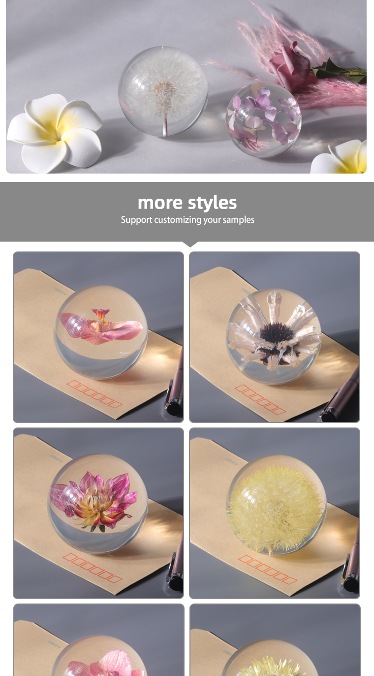 Custom clear epoxy real flower specimen acrylic dandelion paper weight