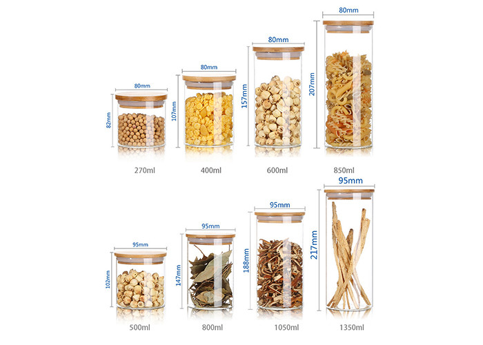 Cylinder Sealable Glass Bottles With Bamboo Lid High Borosilicate