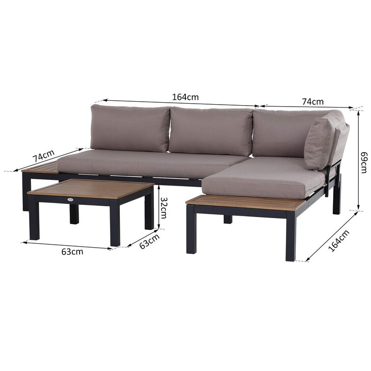 Modern L Shape Sofa Set Metal Frame Outdoor Sectional Furniture Lounge Set by AJUNION