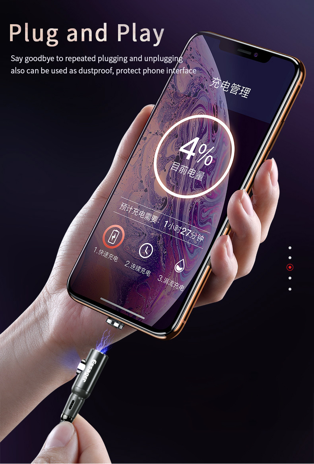 Type C Micro USB IOS LED 3 In 1 Magnetic Charger Cable With Two Head Charging
