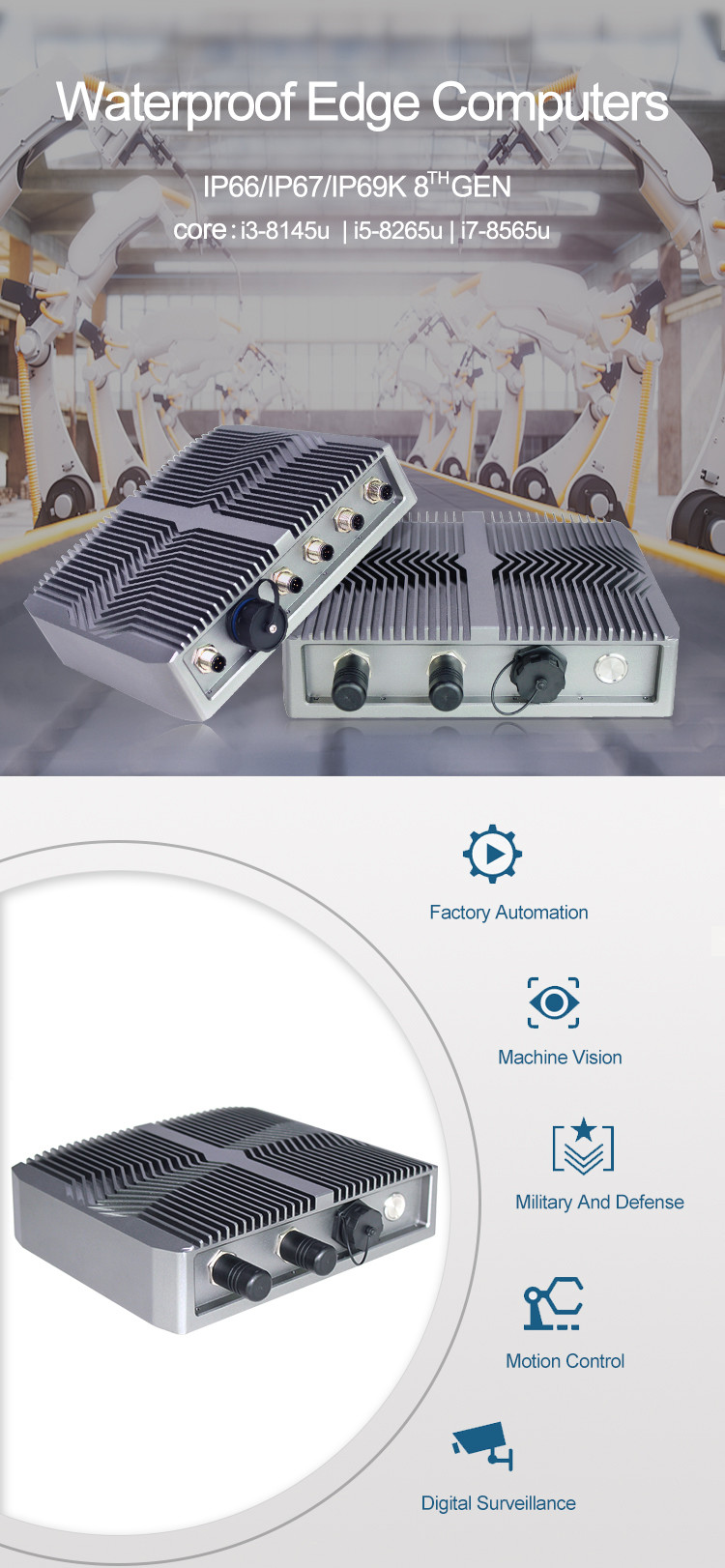 Fanless IP69K Industrial Embedded Computer , Aluminium Alloy 8th Rugged Mini Pc