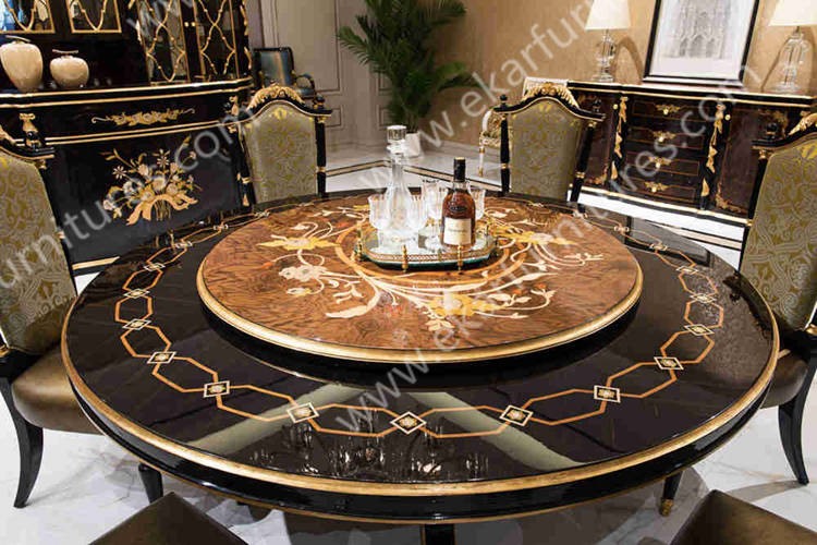 Antique wooden round rotating dining table TN-029N