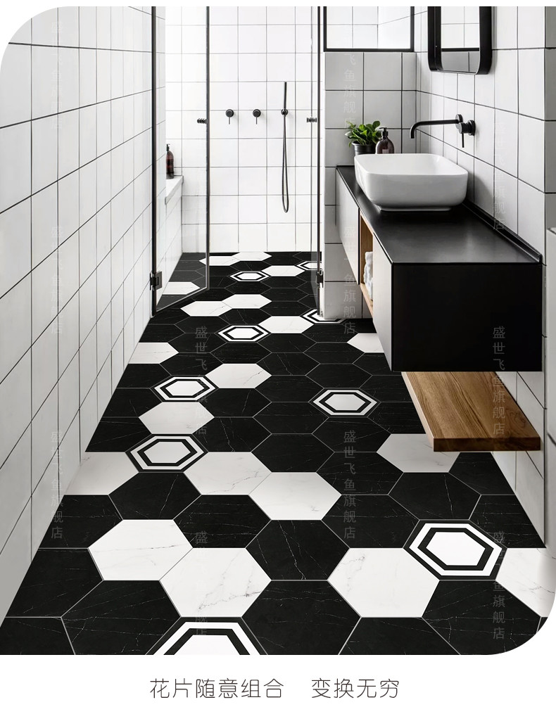 Hexagon Outdoor Indoor 8.8mm 8'X9.2' Marble Porcelain Tile