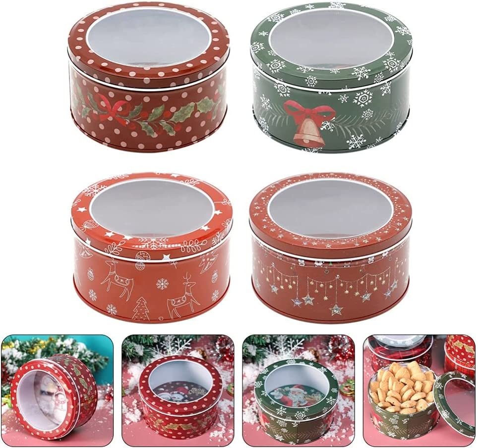 CMYK Tin Gift Boxes with PVC Window Holiday Christmas Tin Can Empty Cookie Tins