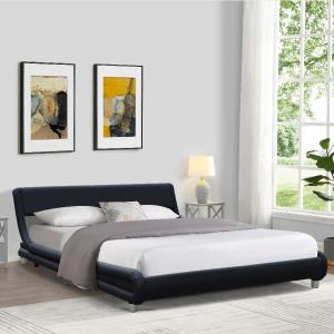 China plywood Black Faux Leather Upholstered Bed Europe Style Curve Shape wholesale
