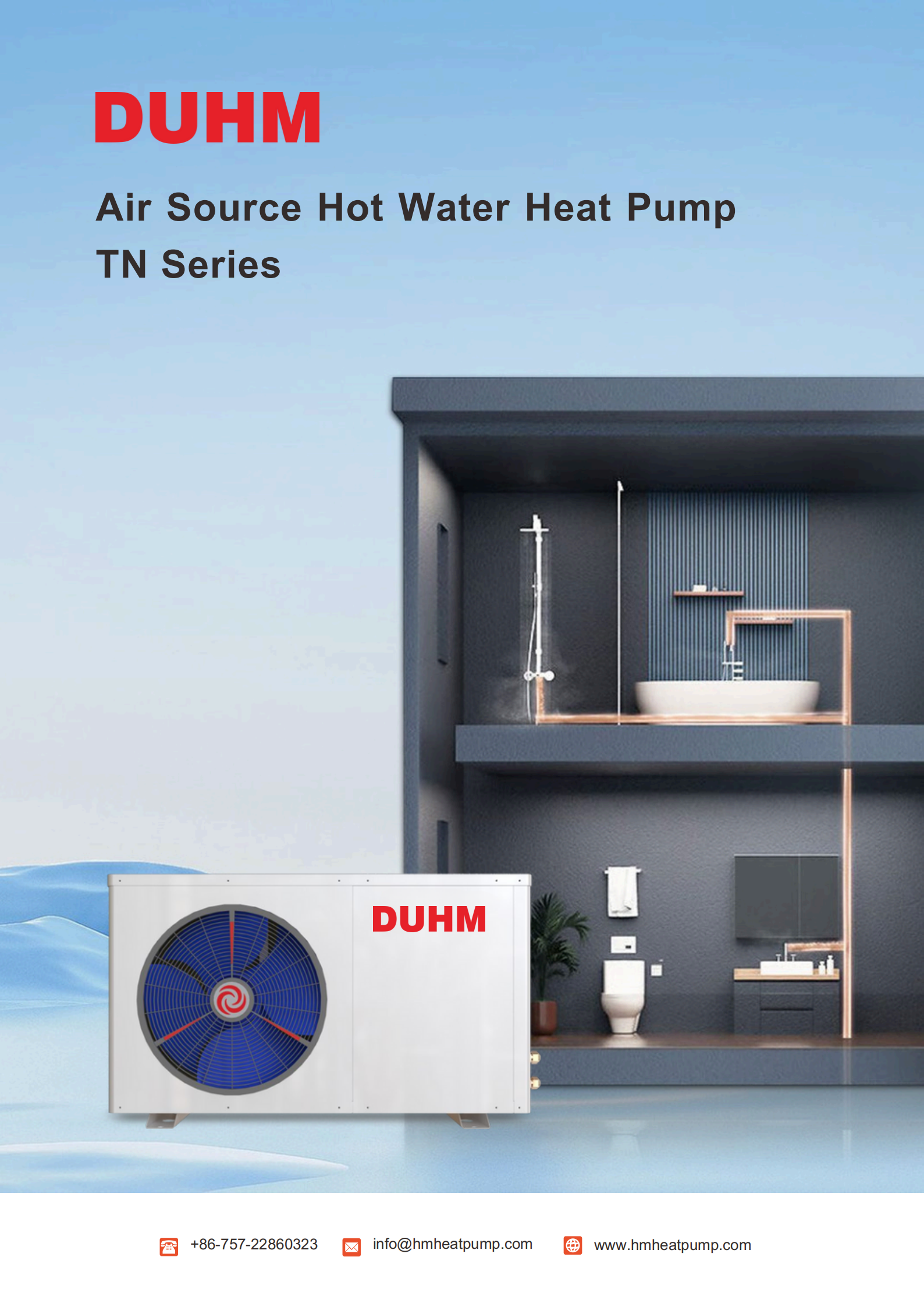 DUHM Household 4.5kw R410A Electric AC Air Source Heat Pump Hot Water Heater with Water Pump