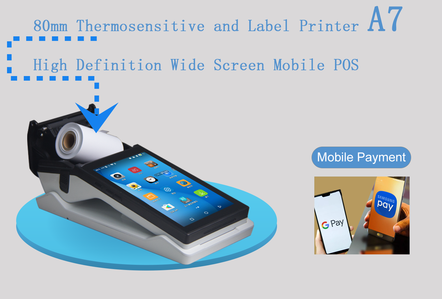 7 inch Capacitive Touch Screen Mobile Handheld Offline Pos Machine for Retail Restaurant