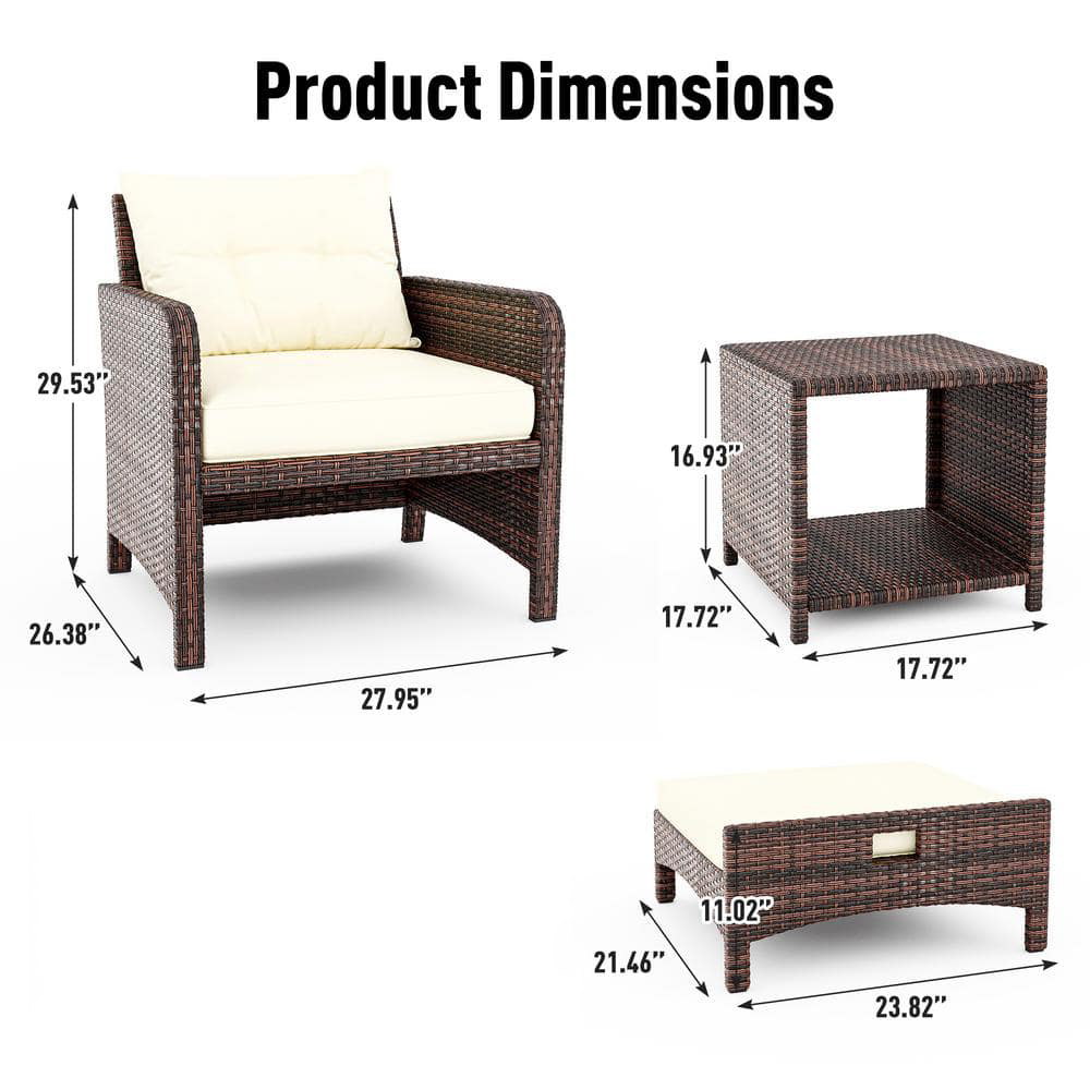 27.95 x 26.38 x 29.53 in. AJUNION 5-Piece Rattan Outdoor Patio Chairs with Ottomans