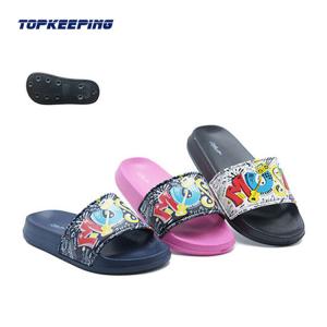China Simple Flat Girl Kid Flip Flop With Print PU Upper wholesale