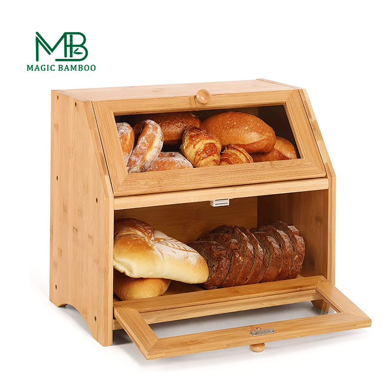 Direct 2 Tier Novel Design Sustainable Bamboo Bread Storage Box with Drawer