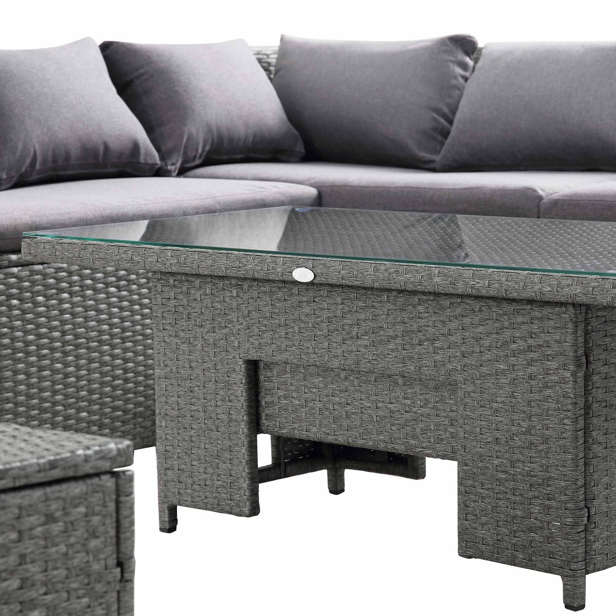 Rectangular Corner Dining Sofa Set with Rising Table AJUNION Rattan Garden Furniture