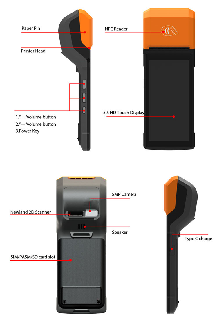 5.0M Rear Camera Mini POS Machine 3000mAh With Lottery Built In Printer