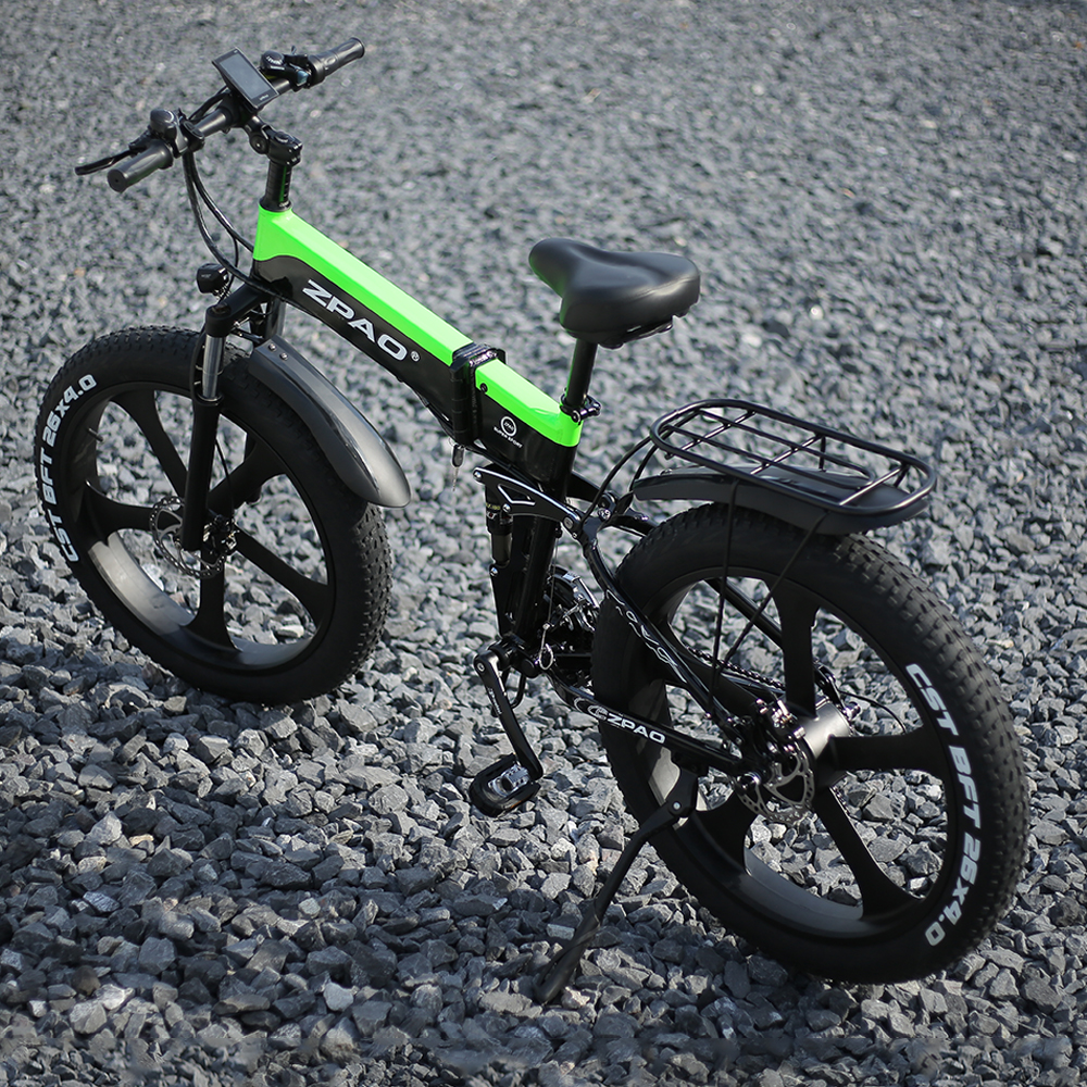 Folding Full Suspension Fat Tire Electric Bike 1000W 48V 26"*4.0 Snow Tire Disc Brake