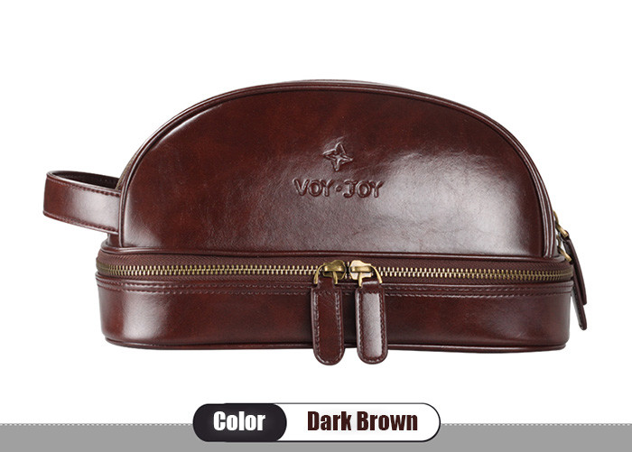 Luxury PU Leather Mens Toiletry Bag Khaki Black Brown Colors OEM/ODM Service
