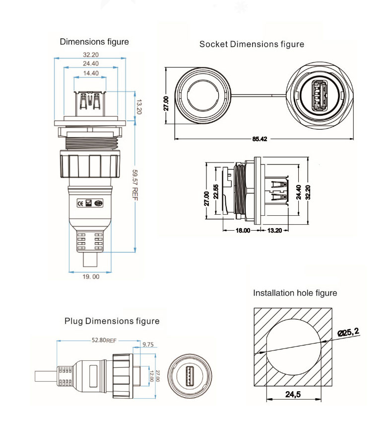 Male USB Type a Solder Connection USB3.0 Plug Male Plug Connector with Male to Female USB Cable