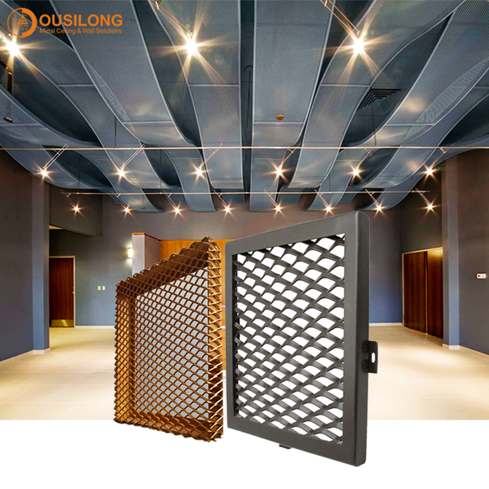 Interior Galvanized Iron Wire Expanded Metal Mesh Ceiling / Silver Suspended Aluminium Panel