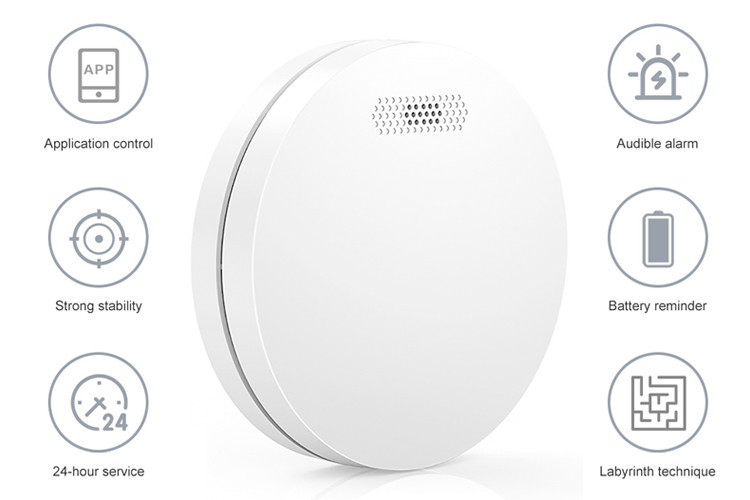 Alkaline Zinc Battery Tuya App Smart Smoke Detector For Home And Factory Security