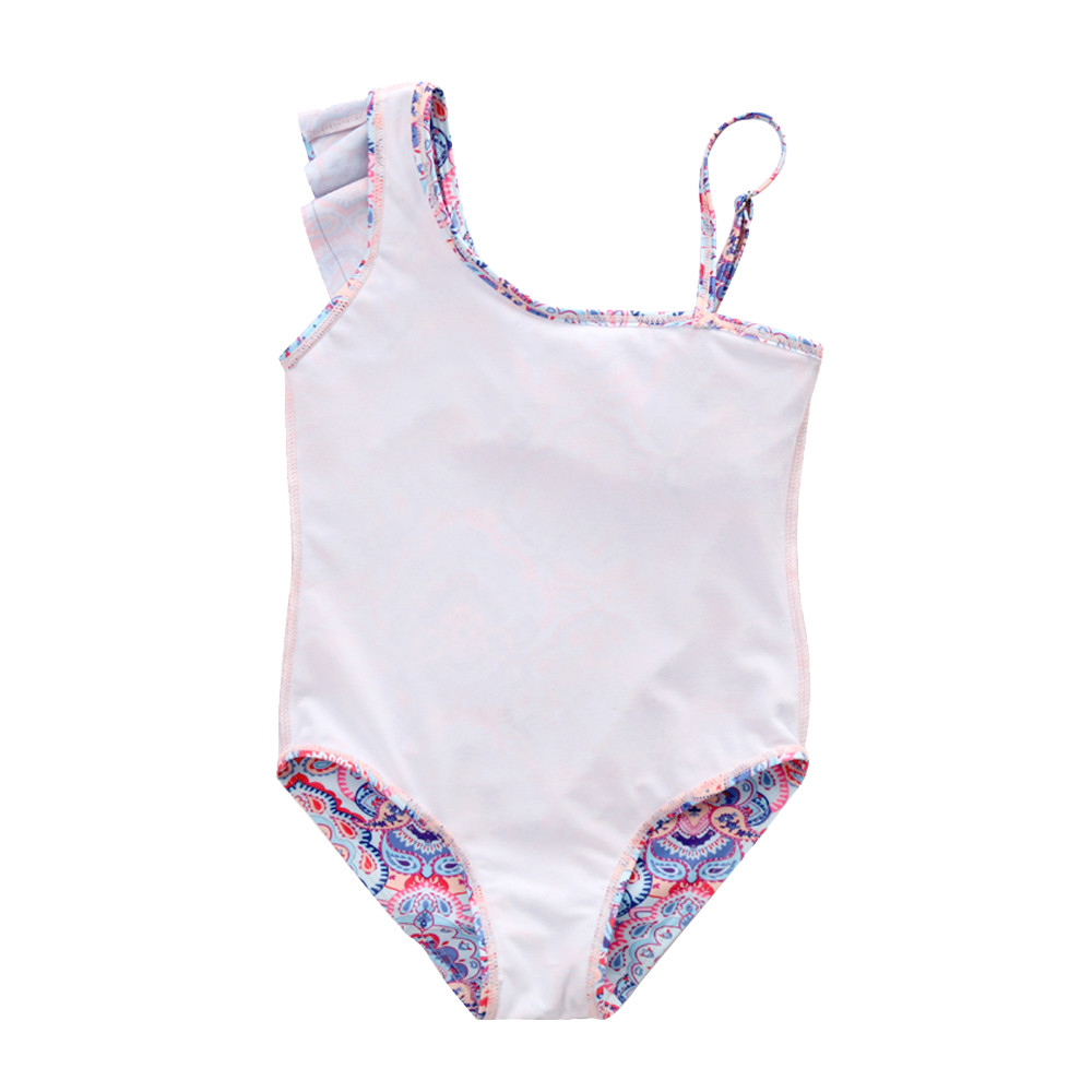 Girl's Swimwear one piece swimsuit flower print one shoulder swimwear one piece swimsuit