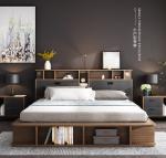 Apartment Flat Wood Platform Bed , Bedroom Furniture With Storage Cabinet