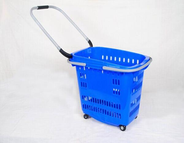 40 Liters Shopping Basket With Wheels Supermarket Carts / Rolling Shopping