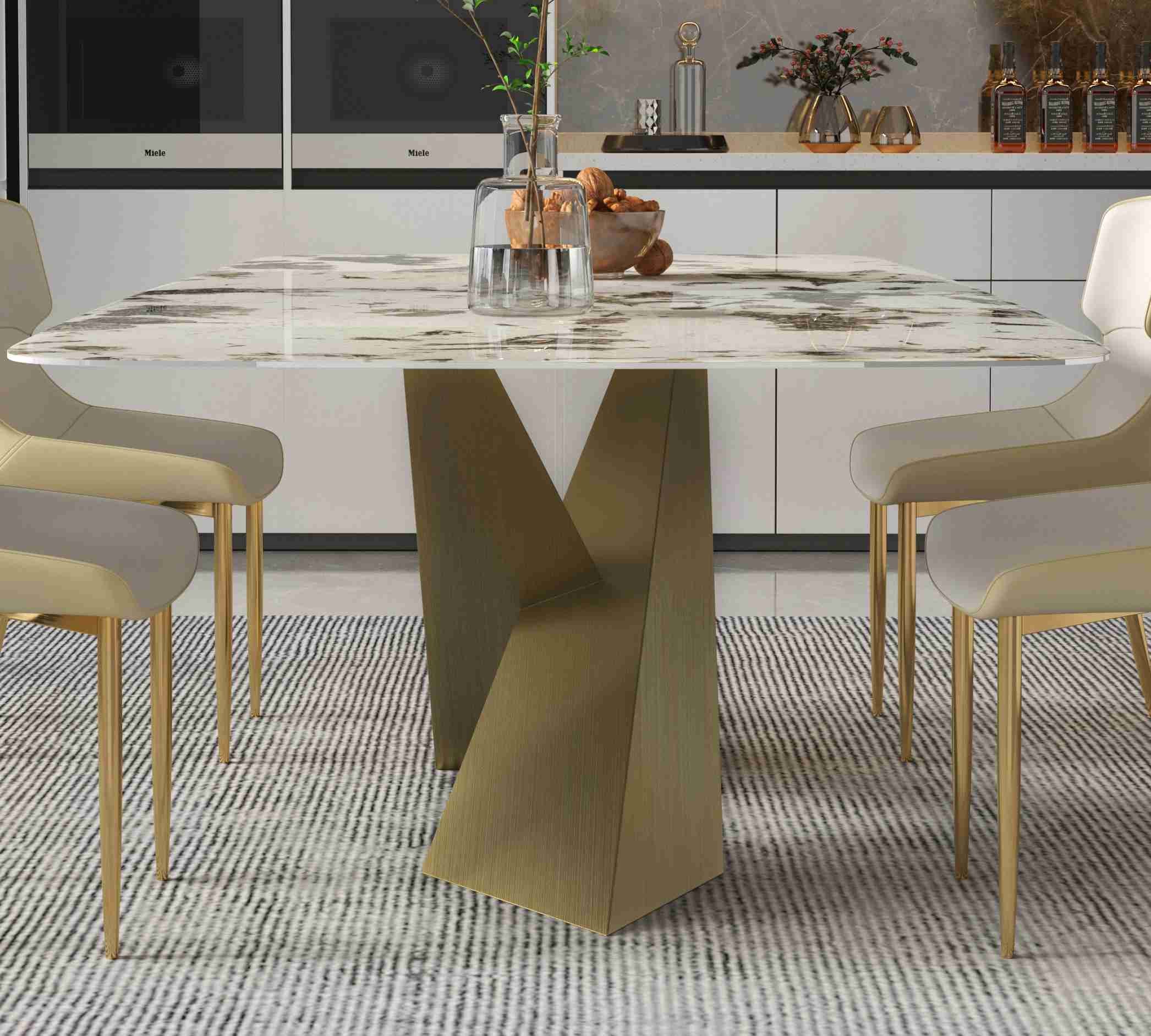 Bright Rock Board Small Apartment Dining Table Chair Sets Nordic Modern Light Luxury Bronze Dining Room Set
