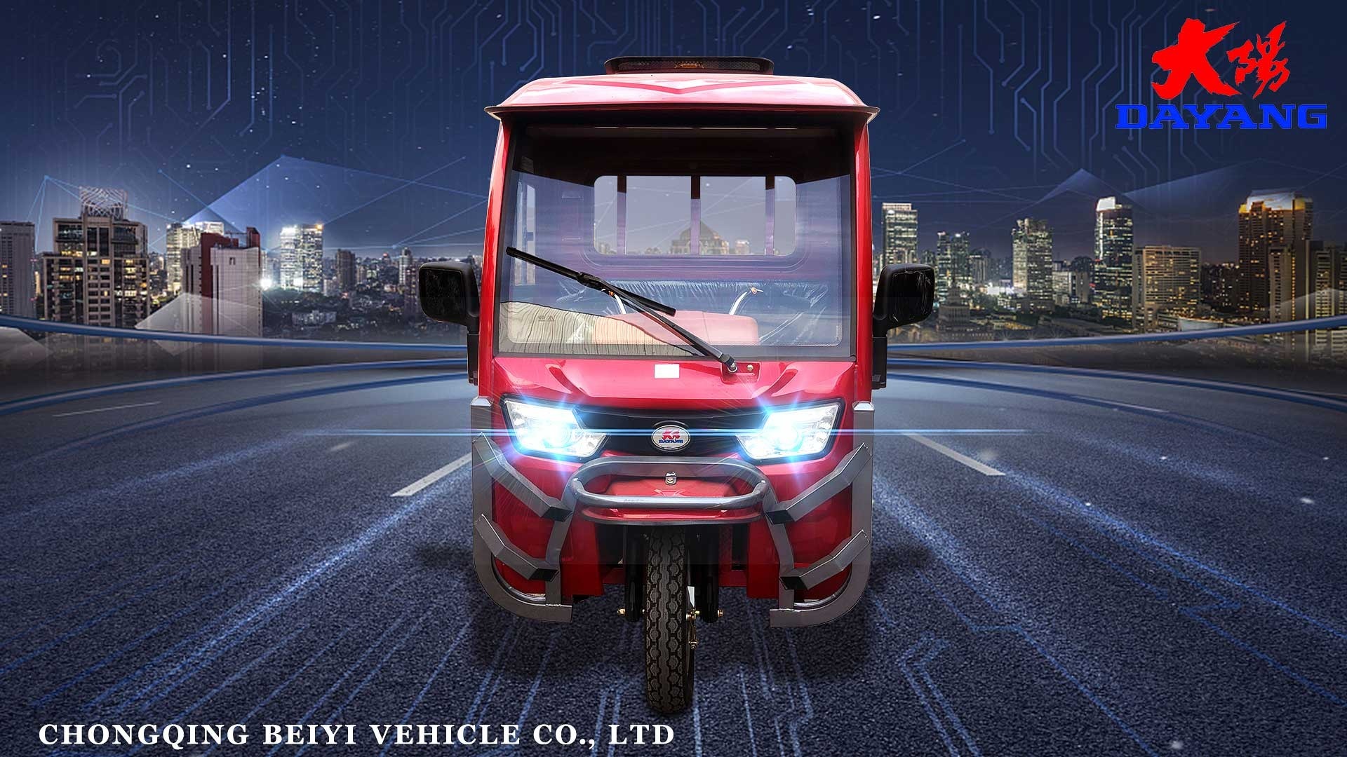 1500w 72V 45A Red Closed Body Electric Cargo Tricycle for Adult Maximum Speed 50-70Km/h