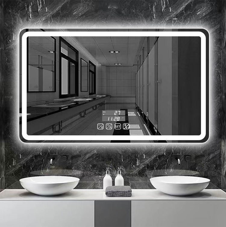 Modern Smart Mirror with High Brightness LED Strip Lights Illuminated and Defogging