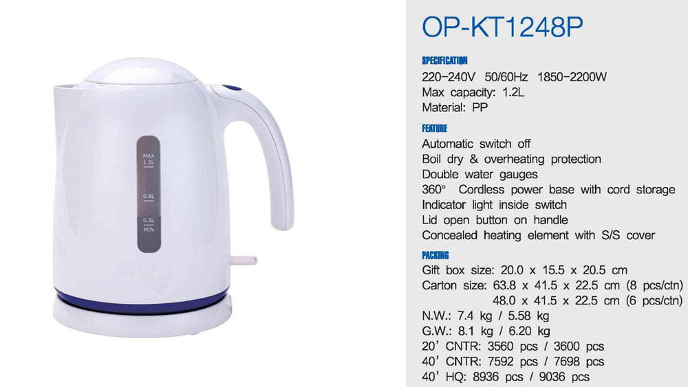 Auto Shut-off Electric Water Kettle with Fast Heating Speed and Electric Power Source