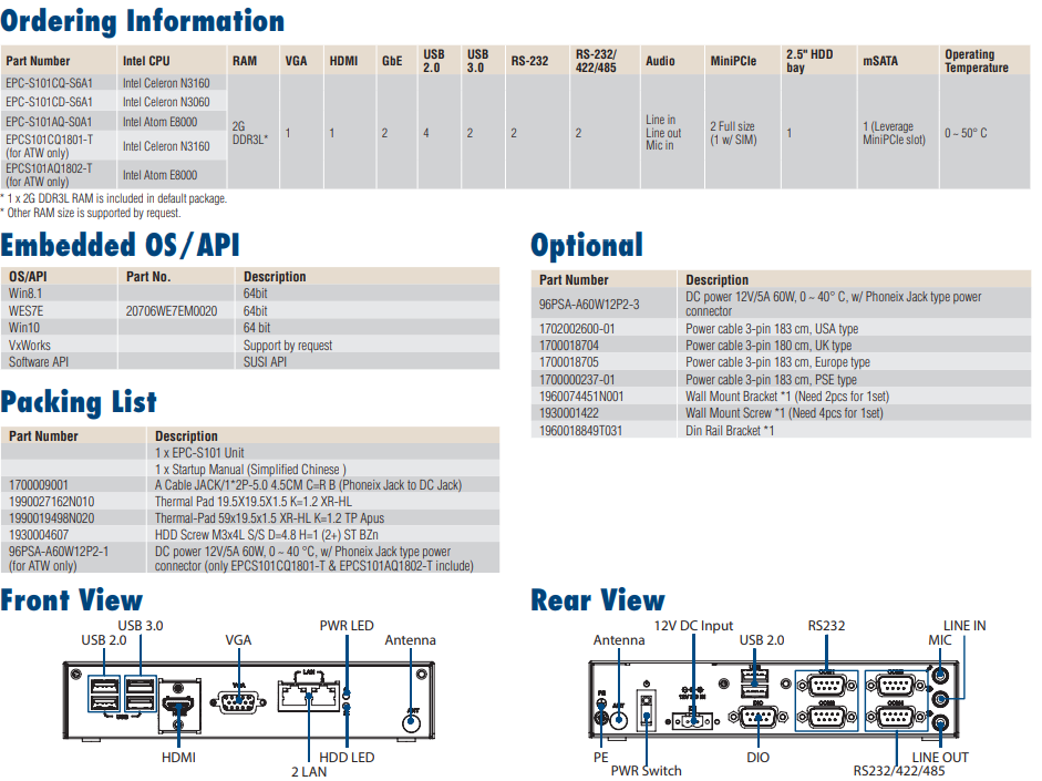 -Advantech- Embedded PCs EPC-S Series EPC-S101AQ-S0A1 ,price favorable Delivery fast