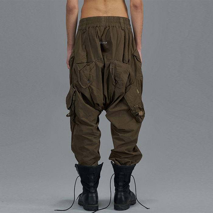 Army Green Hip Hop Mens Cargo Trousers With Multi Pocket And Elastic Waist