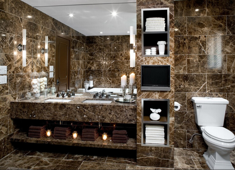Temple Design Marble Stone Tile , Dark Emperador Marble Tiles For Home
