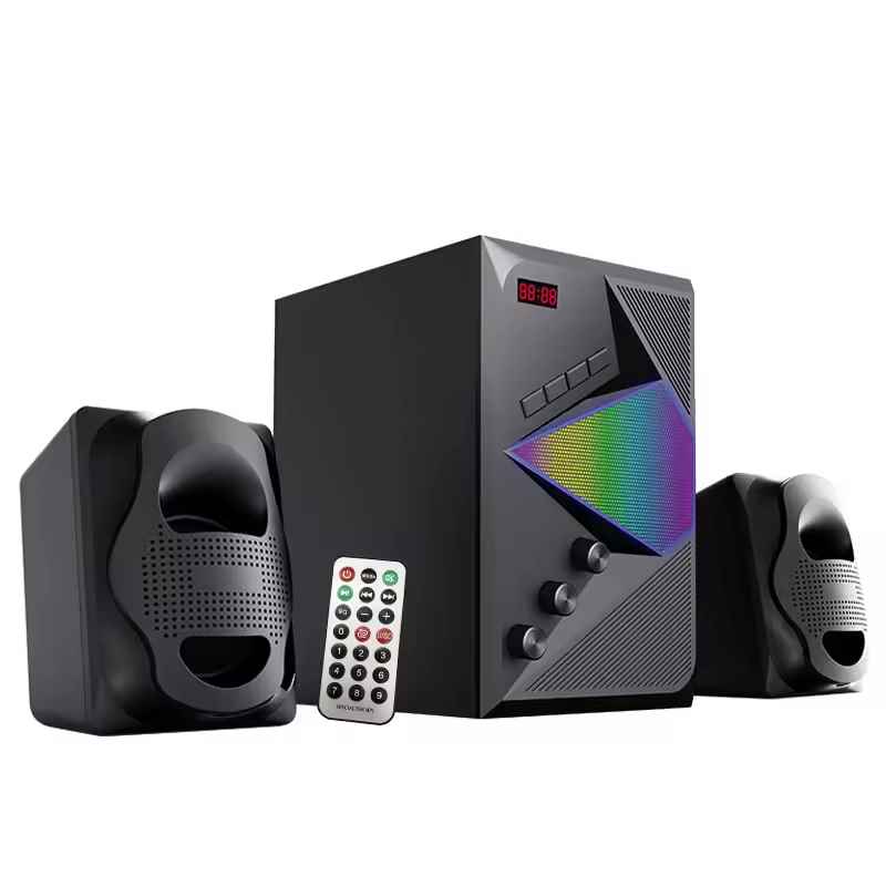 20W 5W * 2 Output Wooden Professional Audio System 2.1 USB FM BT Remote Control Subwoofer Active Column Speaker