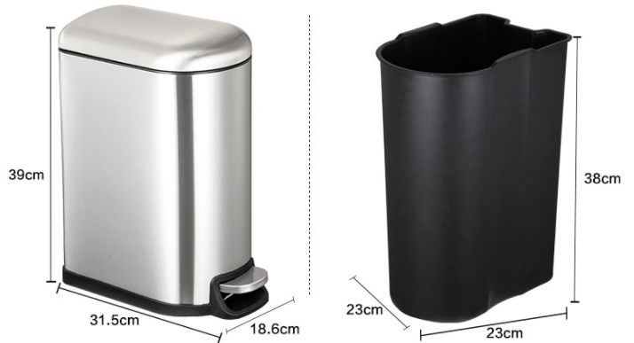 10L Kitchen Indoor Trash Can Stainless Steel Step Trash Can With Lid