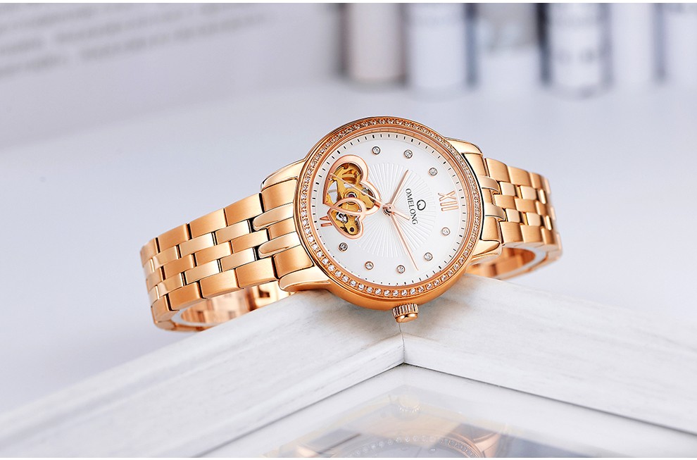 Fashion Rose Gold Automatic Mens Wrist Watches With Stainless Steel Back