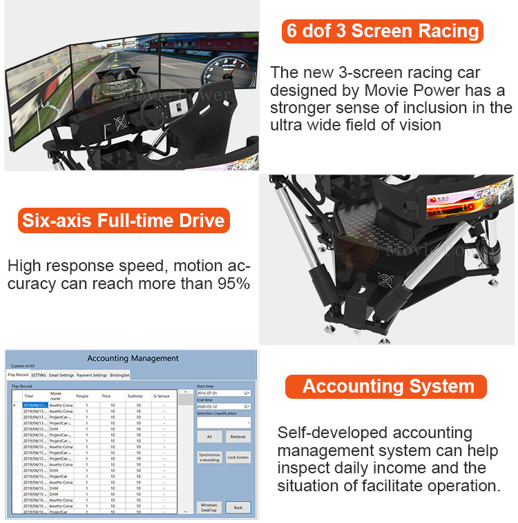 Portable 3 Screen Driving Simulator 6 DOF Racing Cars Arcade Dynamic Motion Drive Equipment