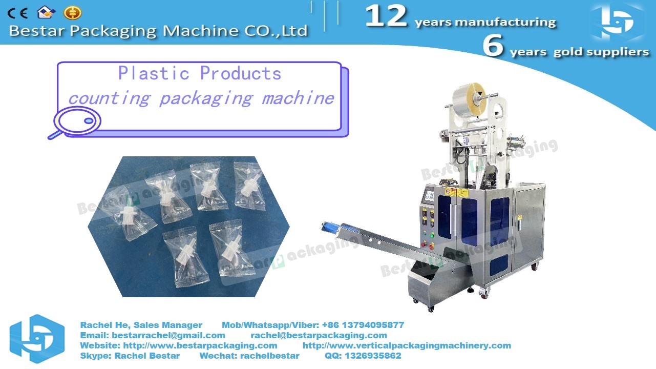 Plastic hooks pouch packing machine with three counting vibration bowls