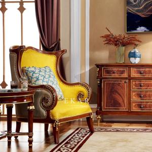 China Living Room Luxury Wooden Frame Classic Leather Leisure Arm Chair wholesale