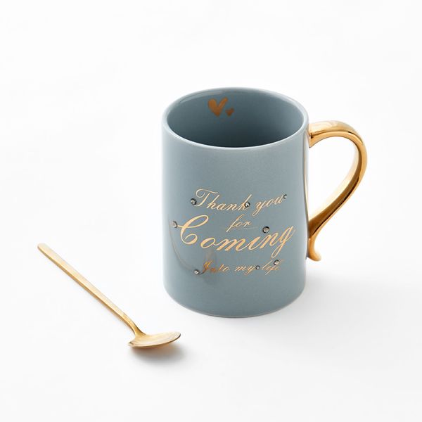 Ready To Ship In Stock Custom 400ml Pink Gift Milk Porcelain Cup Reusable Coffee Ceramic Mug With Spoon As Gift Set