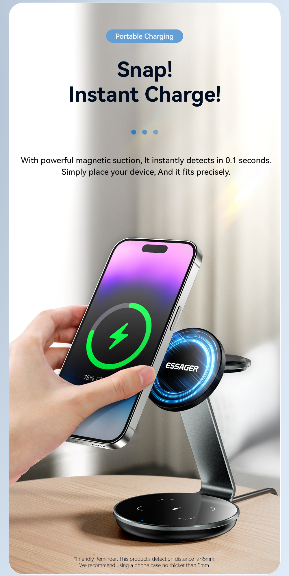 ESSAGER OJD-102 Series 3 In 1 Charging Stand Wireless Charging Pad USB C