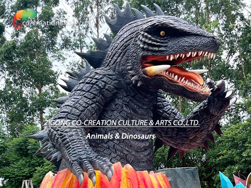 Outdoor Custom Animatronics Godzilla Monster Volcano In Amusement Park