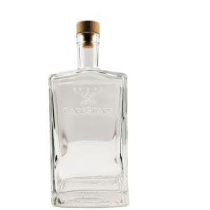 China Glass Collar 750ml 500ml 375ml 200ml 100ml Vodka Spirit Gin Rum Glass Bottle with Cork wholesale