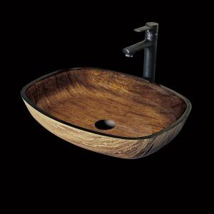 China Glass Bathroom Rectangular Vessel Sinks And Hand Drawing Wood Color wholesale