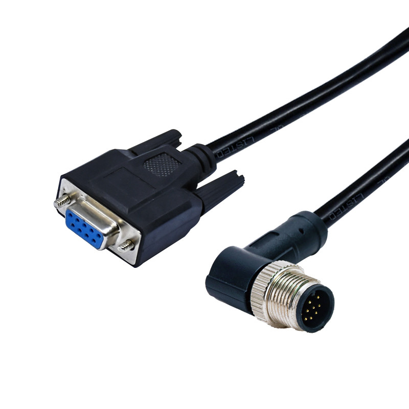 Waterproof M12 Female 4pins 90 degree A Code Molding To D-Sub 9 Pins Connector