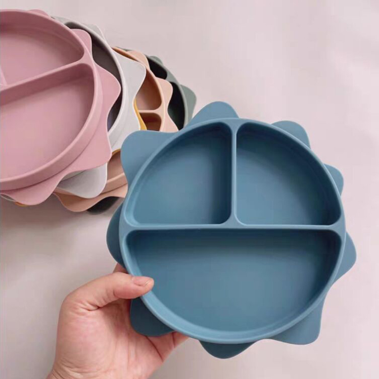 BPA Free Baby Suction Silicone Plate Eco Friendly Feeding Bowls Sun Shaped