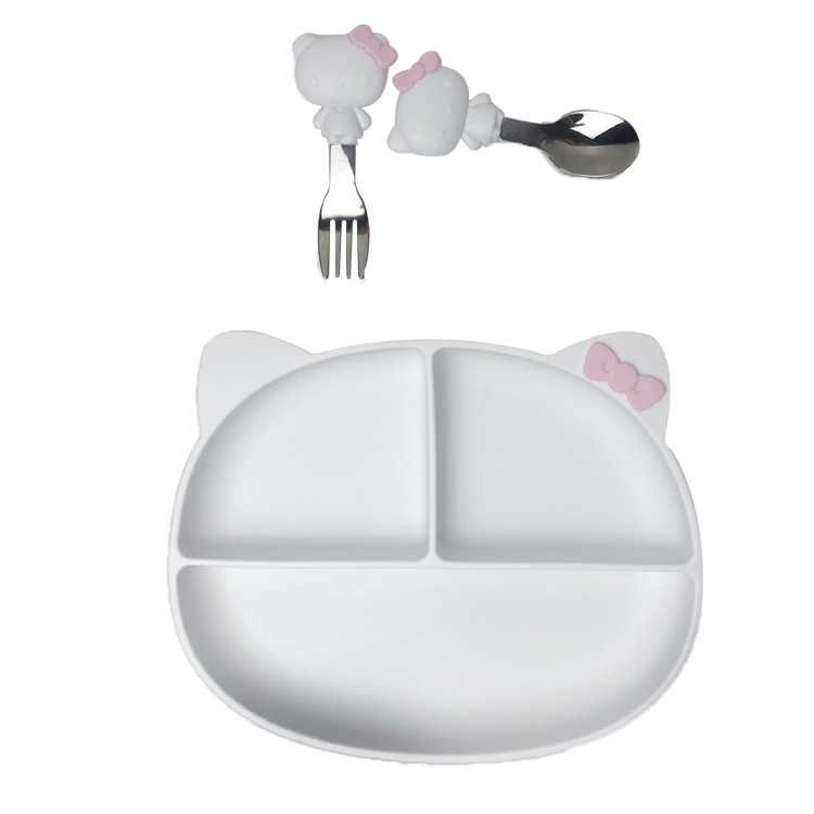 Customized Sizes Cartoon Kitten Shape Baby Silicone Feeding Set Bpa Free