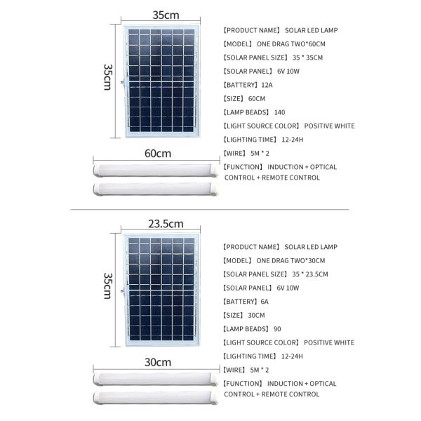 Human Body Induction 60cm Solar LED Tube Light 10w 6v Panel Outdoor