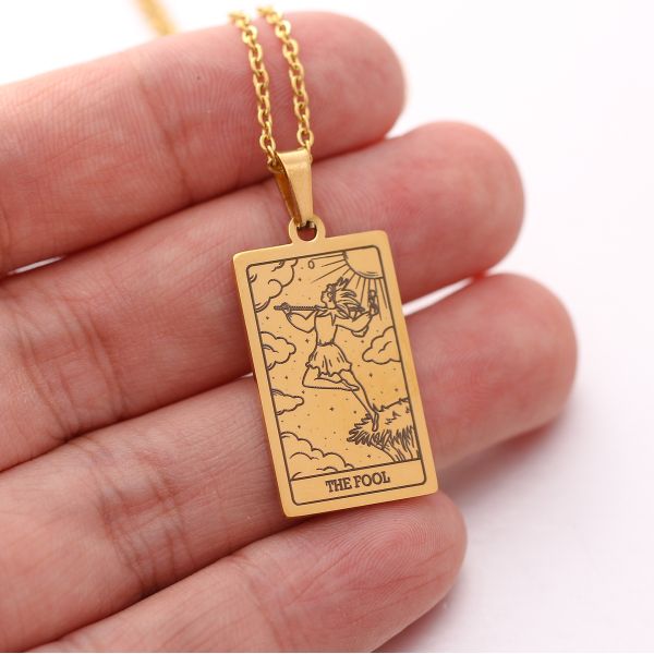Gold Plated Vintage Square Stainless Steel Tarot Cards the Sun Pendant Necklace