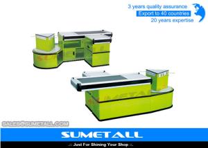 China Green Color Supermarket Checkout Counter Cash Desk With Stainless Steel Table Surface wholesale