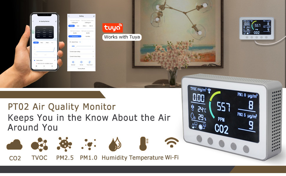 12V WiFi IAQ Monitor Meter Air Quality Monitoring Devices 1PPB TVOC