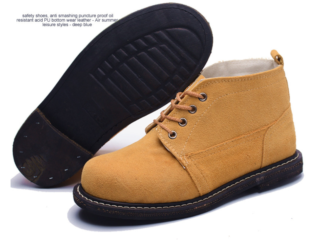 High Top Martin Boots With Tire Bottom Anti-Smashing Steel Toed Suede Leather Welding Safety